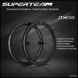 SUPERTEAM 700C Full D28-50 Carbon Wheelset Clincher Tubeless Road Bike Wheels Carbon Wheels for Disc brake