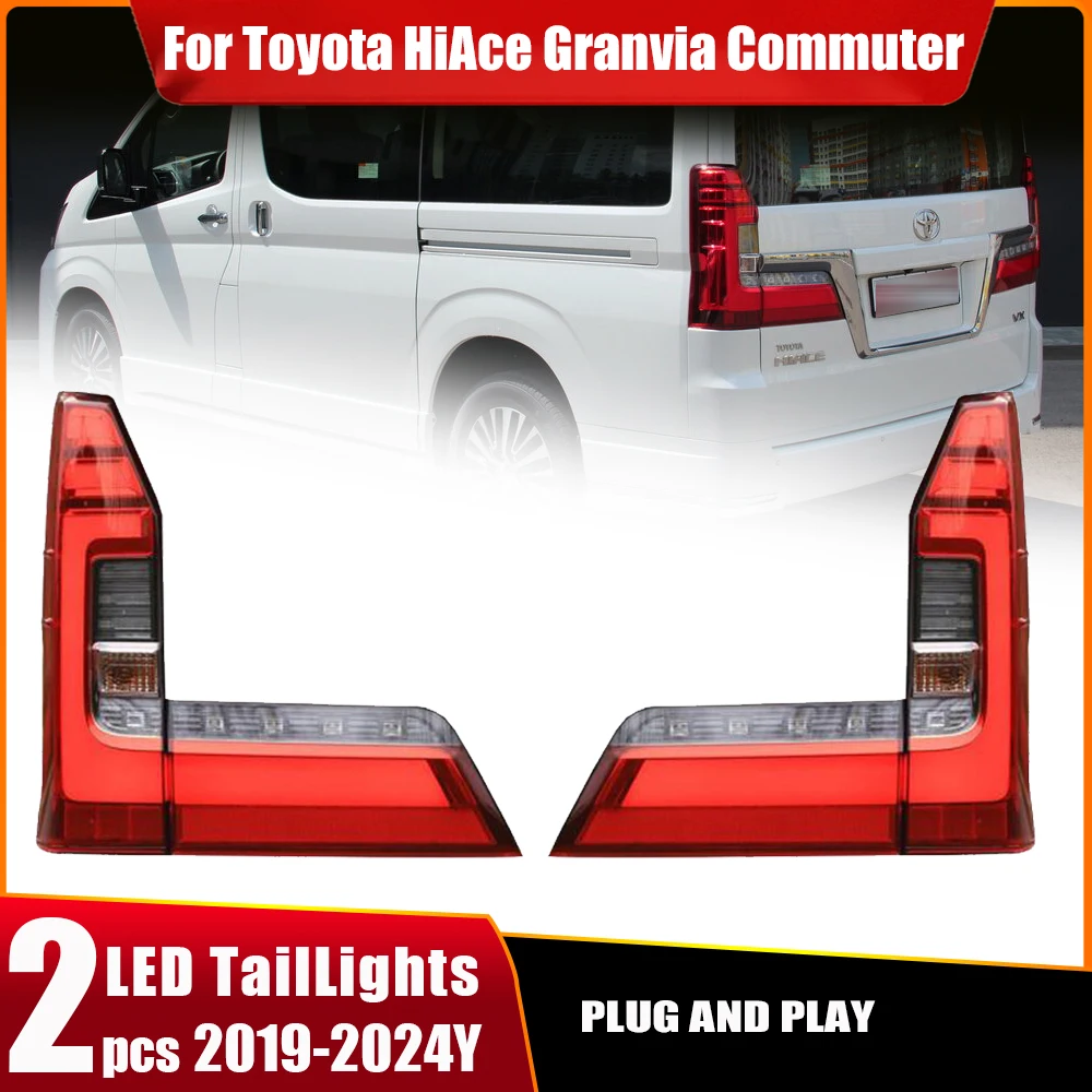 2pcs For Toyota HiAce Granvia Commuter 2019-2023 2024 Black Car Rear Tail Light Brake Turn Signal Lamp LED Taillight Assembly