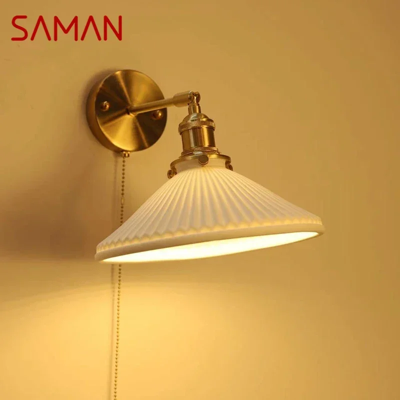 

SAMAN Nordic Brass Wall Lamp Indoor Living Room Bedroom Bedside Lamp Modern Hotel Corridor Hallway Wall Lamp