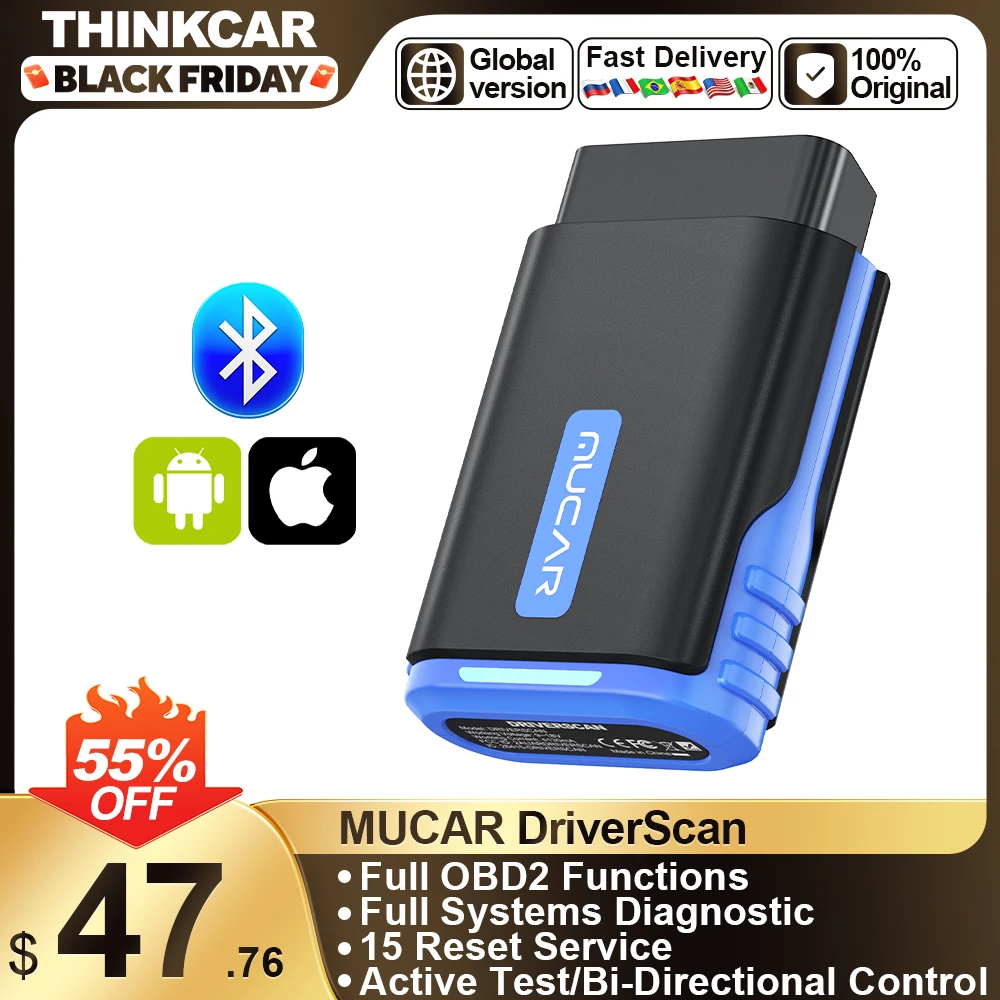 MUCAR DriverScan OBD2 Diagnostic Tool Full System Car Scan Tool Diagnosis scanner BI-Directional Control 15 Resets Code Reader