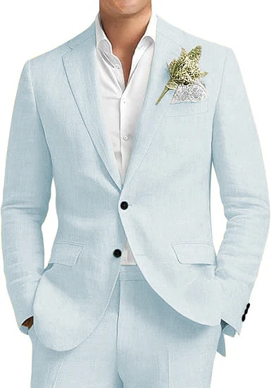 

Элегантные мужские льняные костюмы с зубчатыми лацканами, комплект из 2-х предметов: пиджак и брюки, классические мужские костюмы-смокинг, свадебные платья, деловые