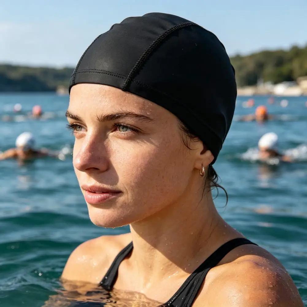 

Adults Kids Fabric Swim Cap Elastic Breathable Swimming Hat Long Hair Protection Pool Gear