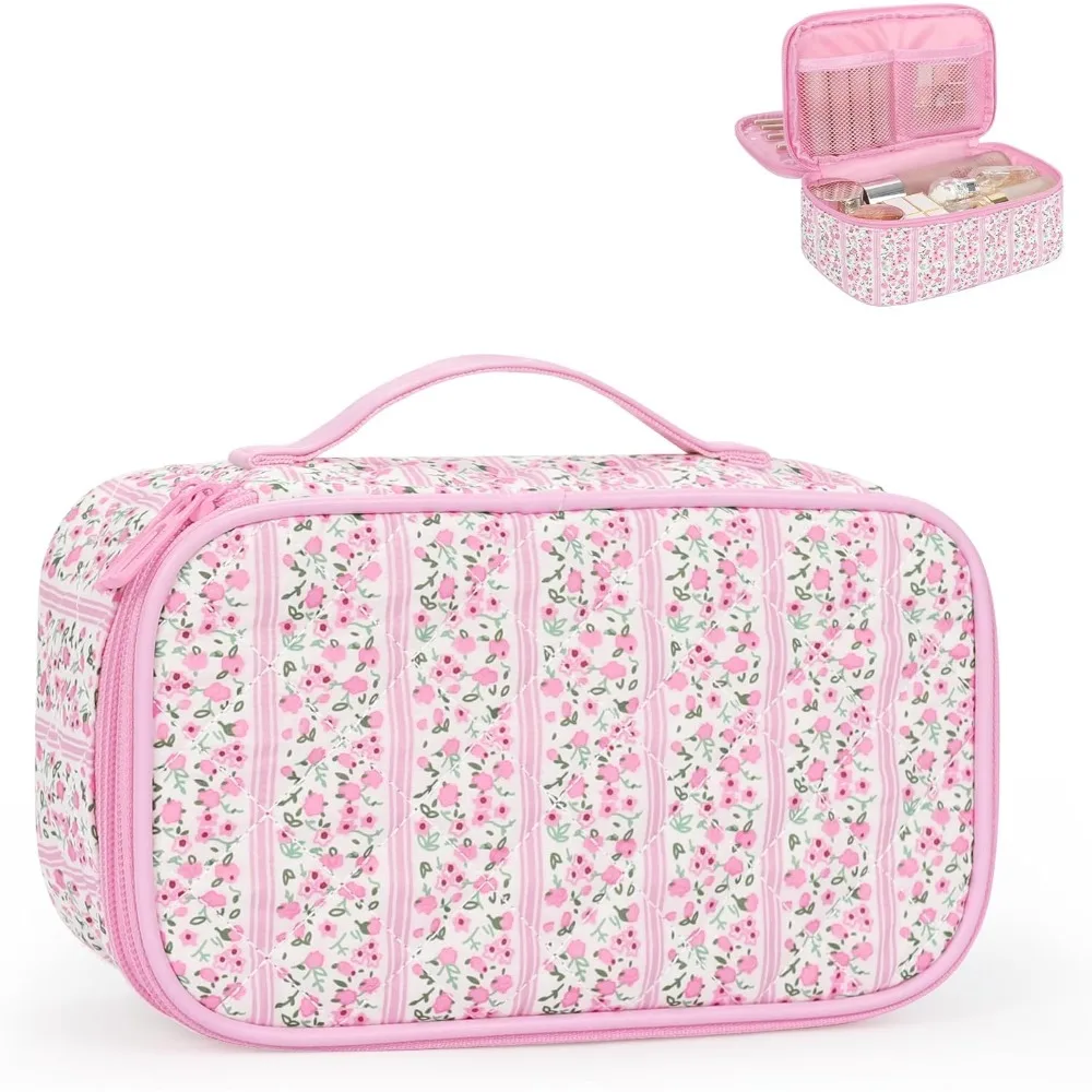 

Relavel Makeup Bag, Small Makeup Bag for Women, Travel Cosmetic Bag, 2 Layers Waterproof Makeup Organizer Storage with Makeup Br