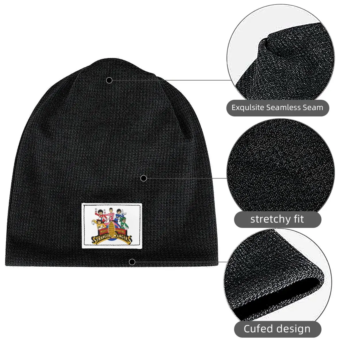Stranger Rangers Waffle Knit Fleece Lined Beanie with PU Leather Patch Unisex Warm Winter Soft Cap