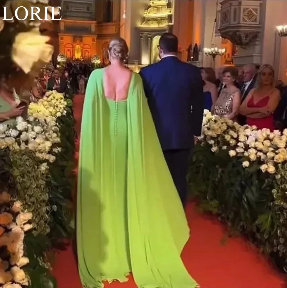 LORIE Elegant Light Green Chiffon Evening Dresses with Cape Sleeves Mermaid 2024 Formal Events Prom Gown for Women Open Back