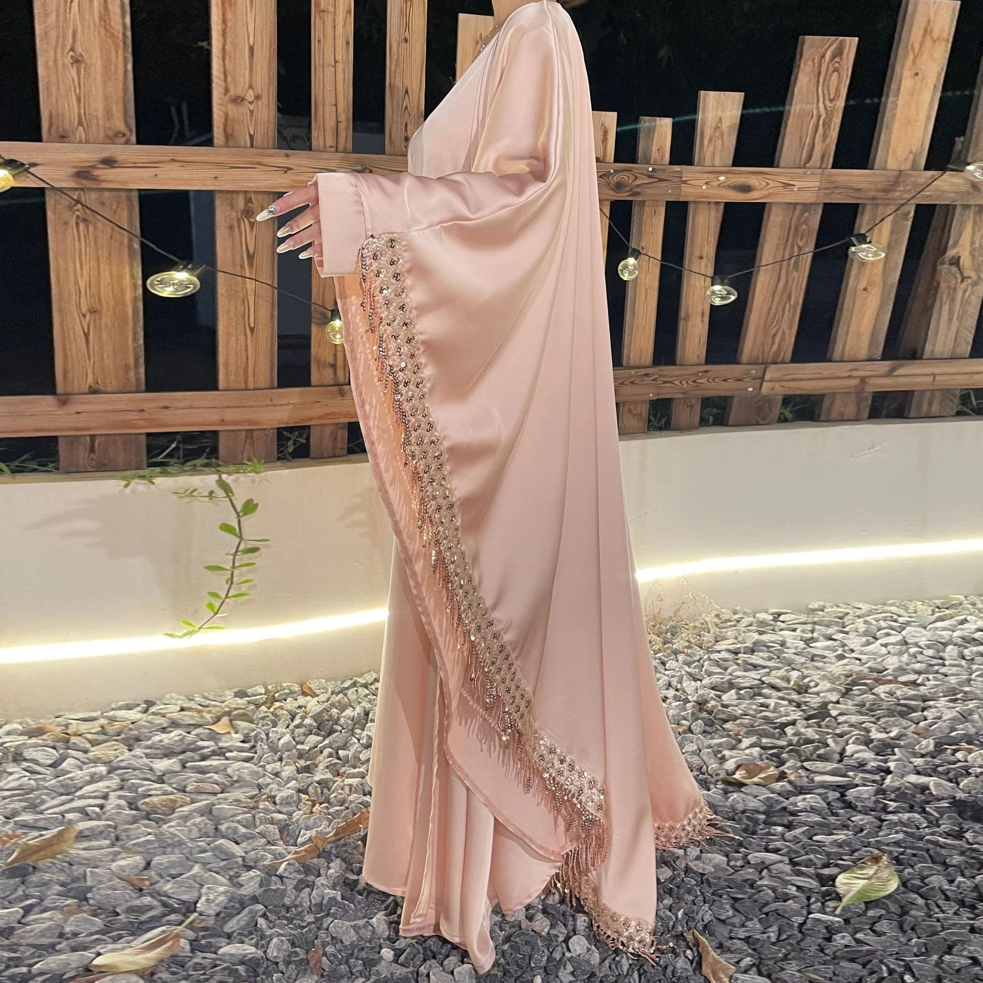 

UNI Ramadan Abaya for Women Muslim's Dress 2 Piece Set Abayas Femme Holiday Dress Robe Jellabiya Jalabiya Bat Sleeve Eid Dresses