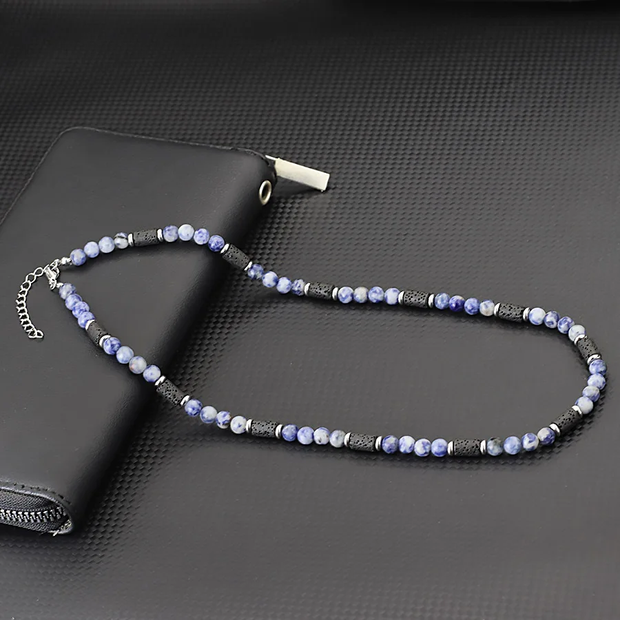 Noter Männer Halskette Edelstahl Schnalle Natürliche Lava Türkis Onyx Healing Kragen Outdoor Cool Reiten Hals Zubehör Homme