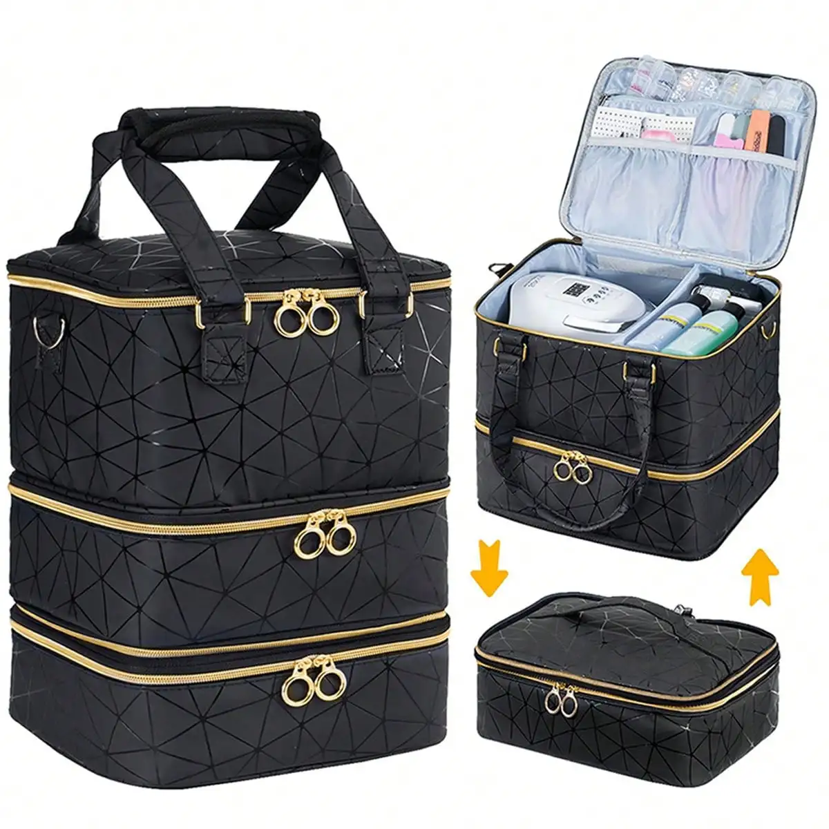 Stylish PU Leather Nail Polish Organizer Bag, Holds 60 Bottles & Nail Light. Double Layer With Bracket & Shoulder Strap. Ideal Gift For Friends.
