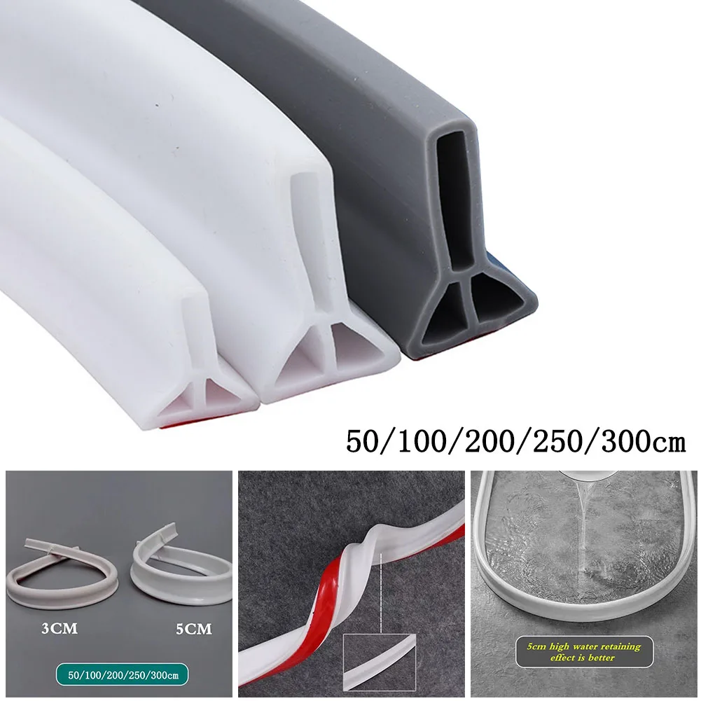 

50-300cm Rubber Silicone Shower Barrier Water Stopper Bathroom Waterproof Strip Dry And Wet Separation Door Sealing Strip