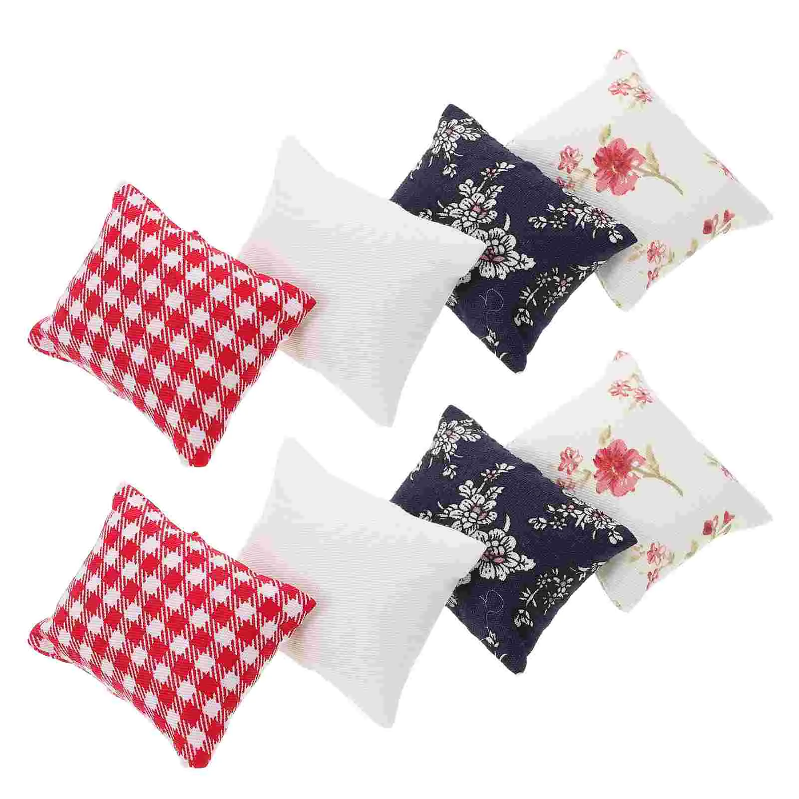 8 Uds. Mini decoración de escritorio para casa, almohada decorativa para habitación de juguetes, modelo de tela, almohadas de cama falsas para mesa