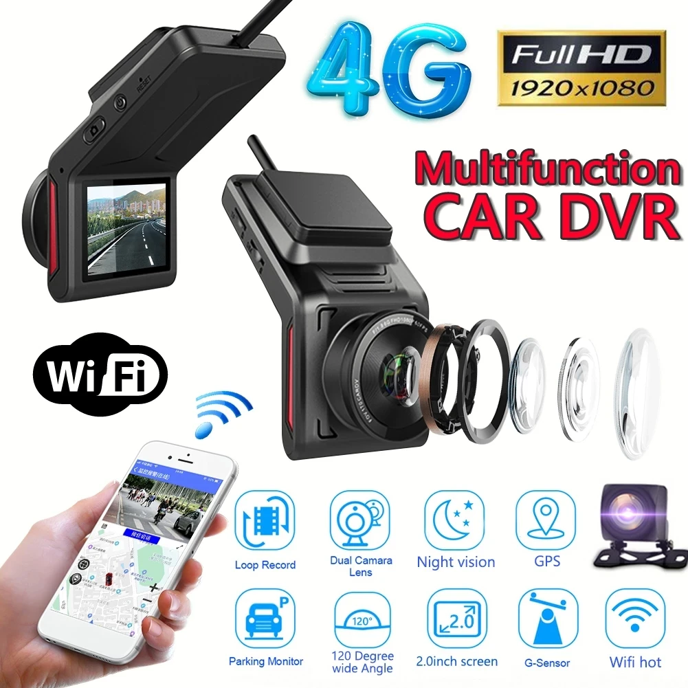 K18 4G Video Camera 2lens Car DVR DashCam Wifi GPS  fleet management Car Black Box Camera Parking Night Vision Dash Cam