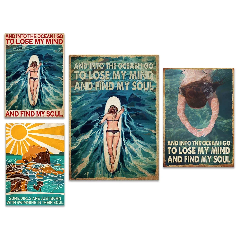 Algunas chicas nacen con el alma de un nadador, nadan en el mar, me vuelven loca, encuentro mi alma, póster, póster de amor por nadar