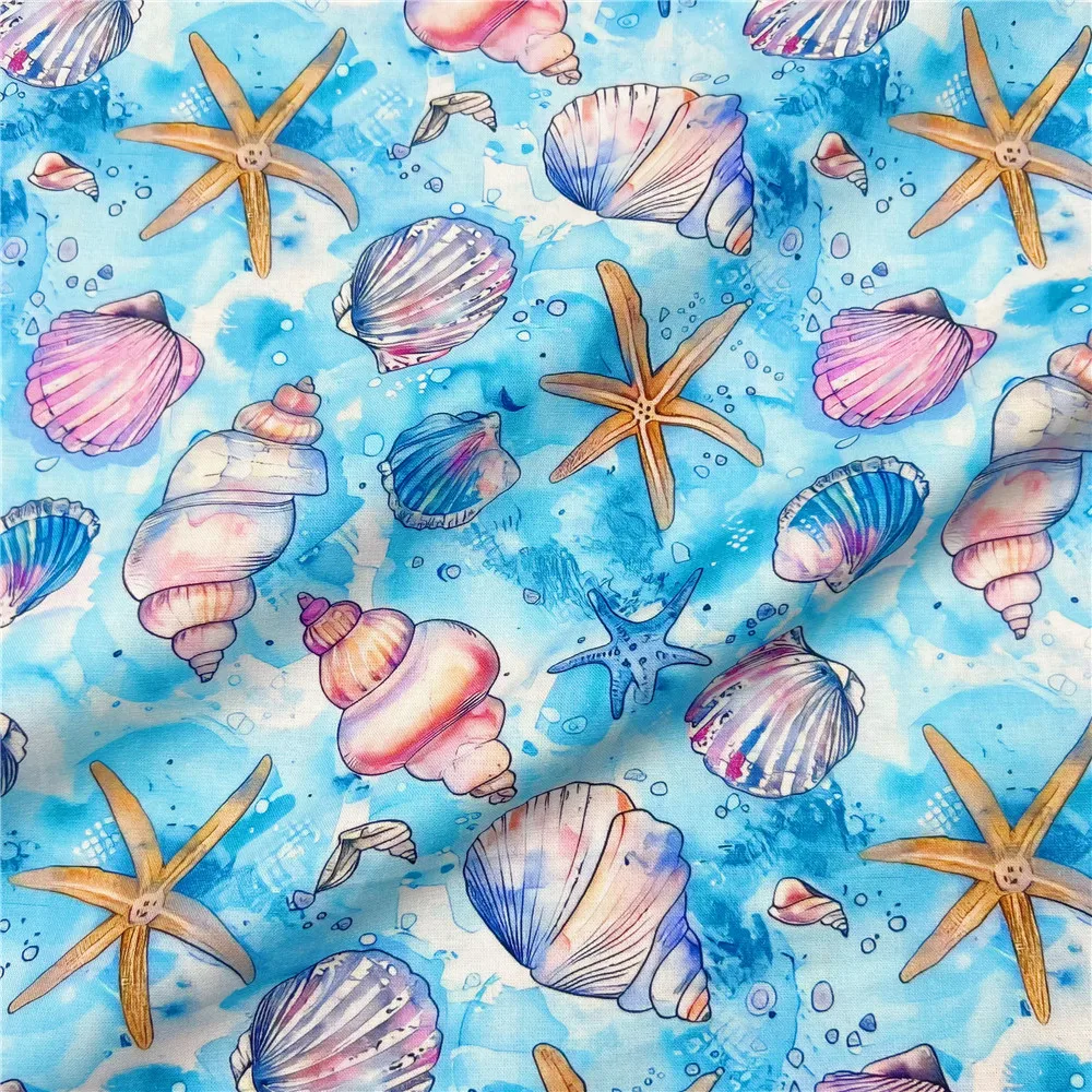 Blue Ocean Shell  Baby Cotton Fabric for DIY clothes, bibs, coated, bed sheets Cotton Cloth Home Decro