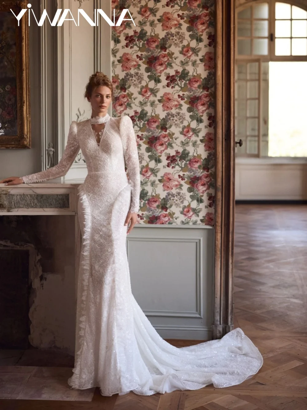 

New Gorgeous Beaded Lace Wedding Dress Modest High Collar Bridal Gown Customized Dresses For Bride