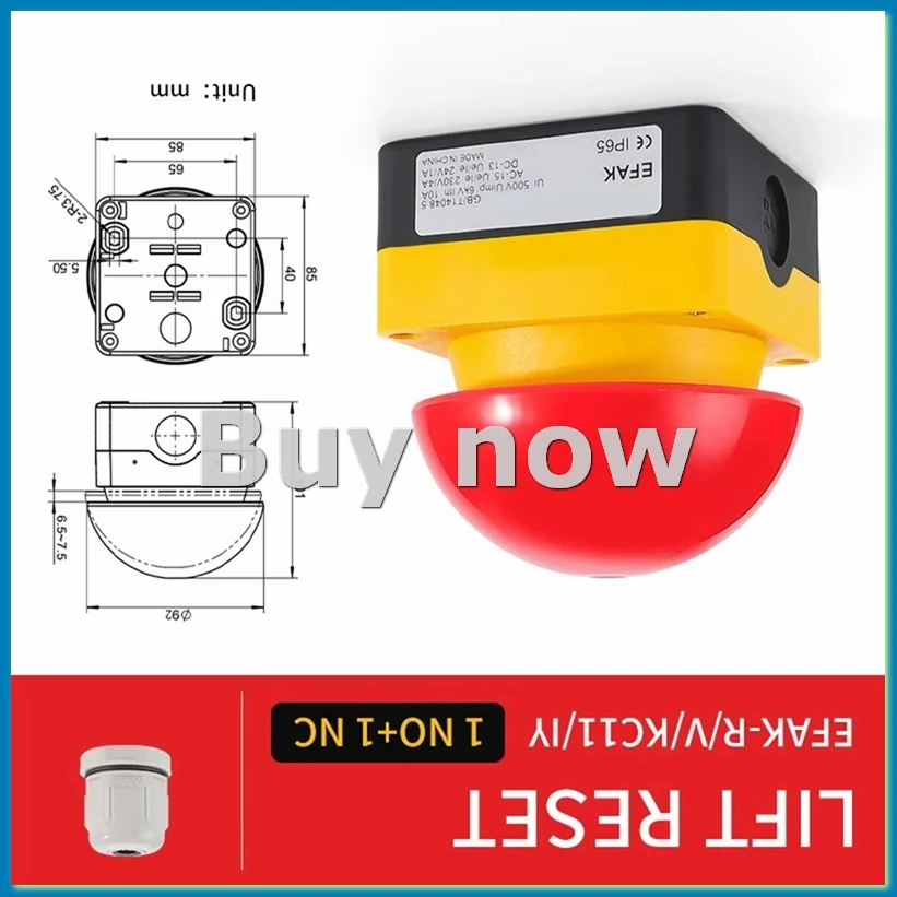 Interruptor de pé/mão IP65 EFAK Cabeça de cogumelo Interruptor de botão de parada de emergência Auto-travamento Auto-redefinição Anti-Sho A-ABHG