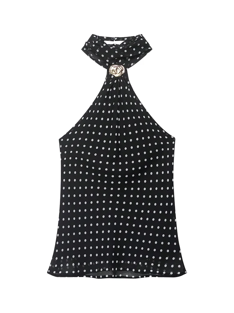 Women's Stylish Polka Dot Halter Tank Tops with Backless Design, Sleeveless Blouses for Summer