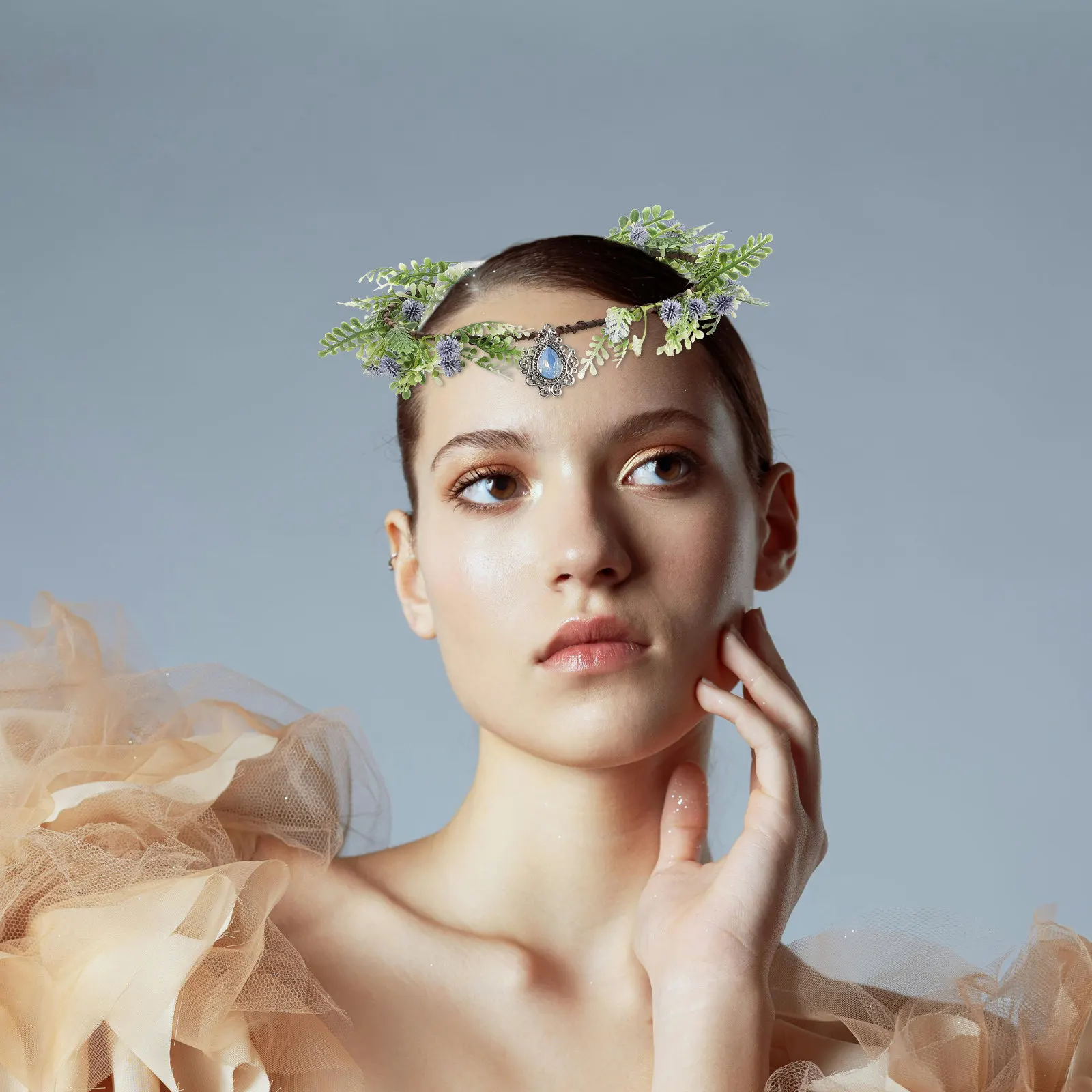 Handmade -Themed Floral Crown Headband for Women Vintage Crystal-Embellished Fairy Bridal Headpiece Wedding Party Cosplay