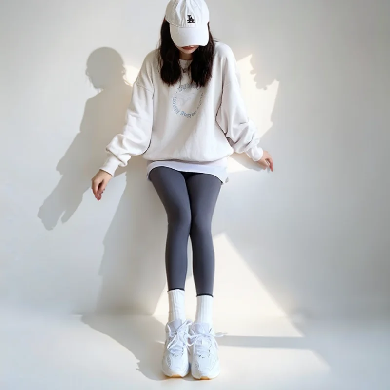 เลกกิ้งผู้หญิงสำหรับทำงาน ทรงขากว้าง ดีไซน์เว้าช่วงขา ป้องกันการโป๊ กระชับพอดีตัว ออกแบบมาเป็นชุดออกกำลังกาย ยาวคลุมเท้า ทันสมัย