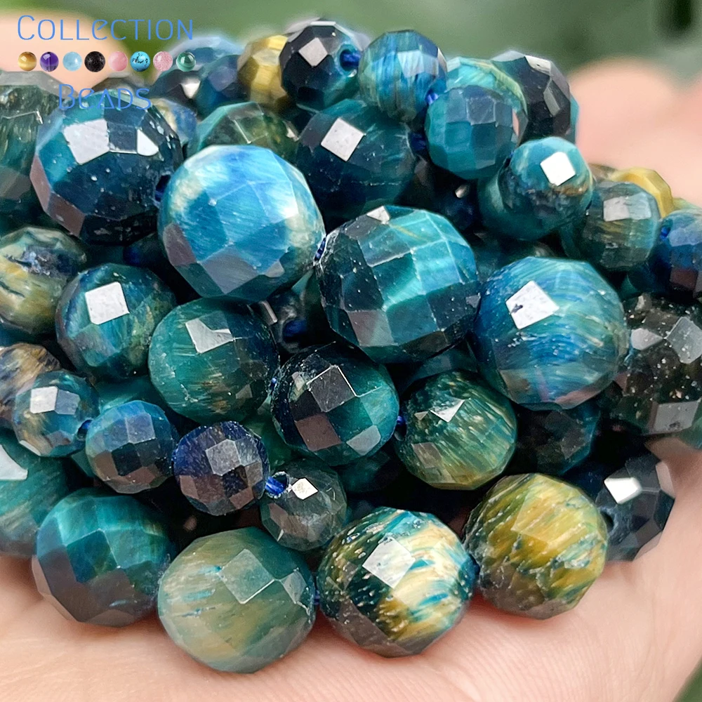 6–10 mm natürlicher blauer Tigerauge-Stein, facettierte, runde, lose Abstandsperlen für die Schmuckherstellung, DIY-Armbänder, Halsketten-Zubehör, 7 Zoll