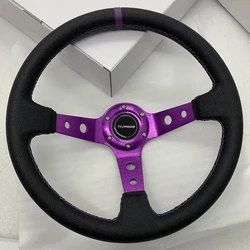 Tiypeor-Volante de cuero de PVC, soporte morado, deriva de disco profundo, 14 pulgadas