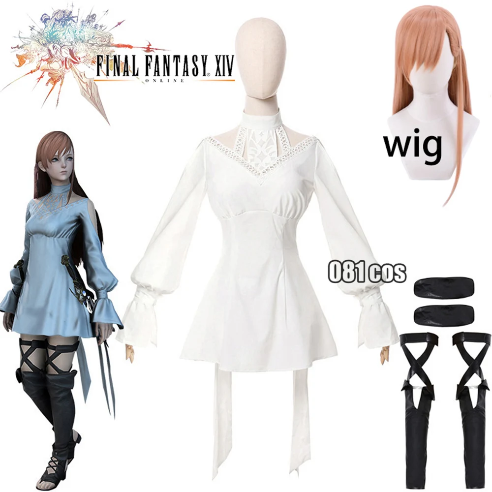 

FINAL FANTASY XIV FF14 Ryne Minfilia Cosplay Costumes Women Fancy White Lace Dresses Uniform Halloween Carnival Party Suit