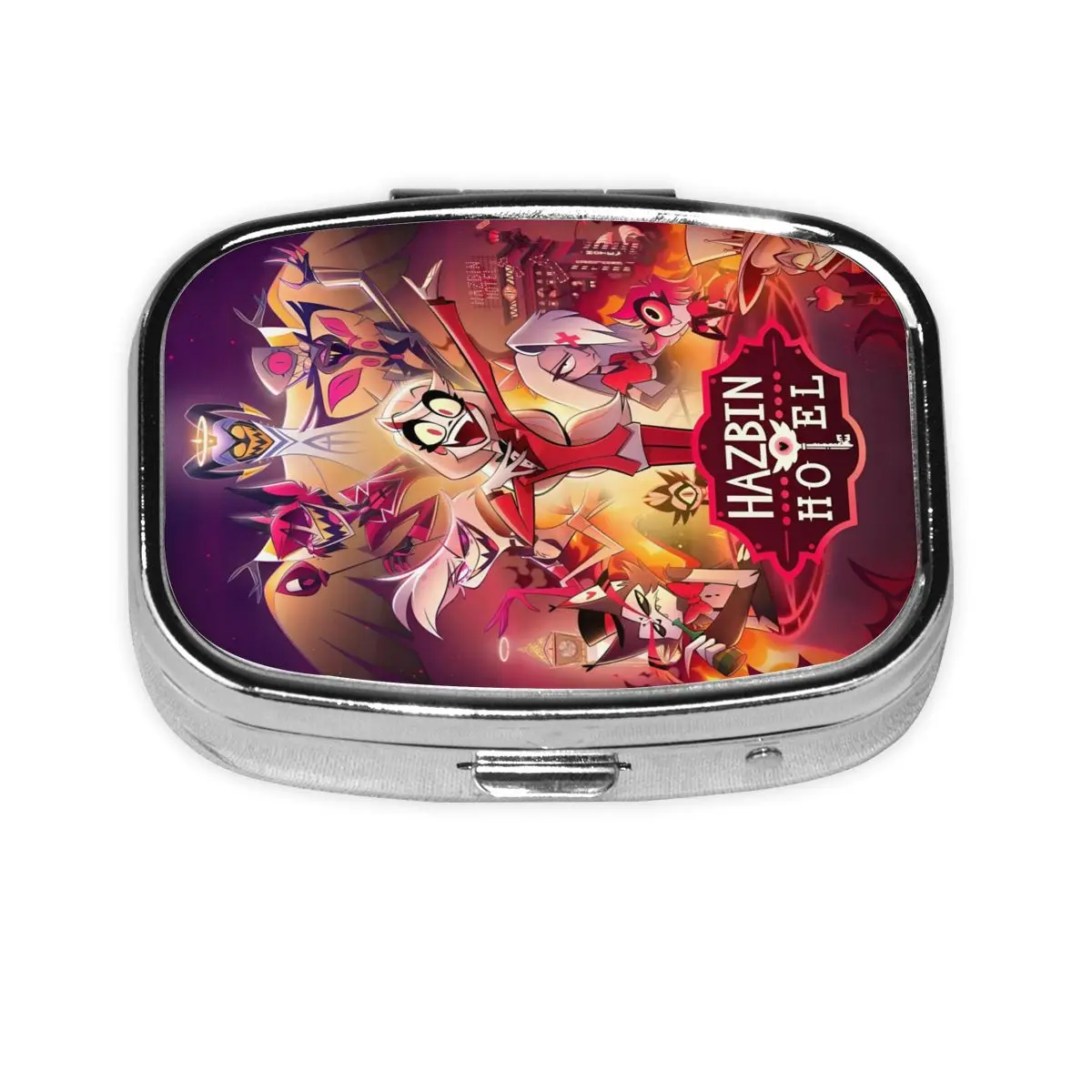 

Персонализированные опавшие отели квадратные коробки для таблеток музыкальная комедия красочный печатный небольшой металлический контейнер для таблеток аптечка дозатор