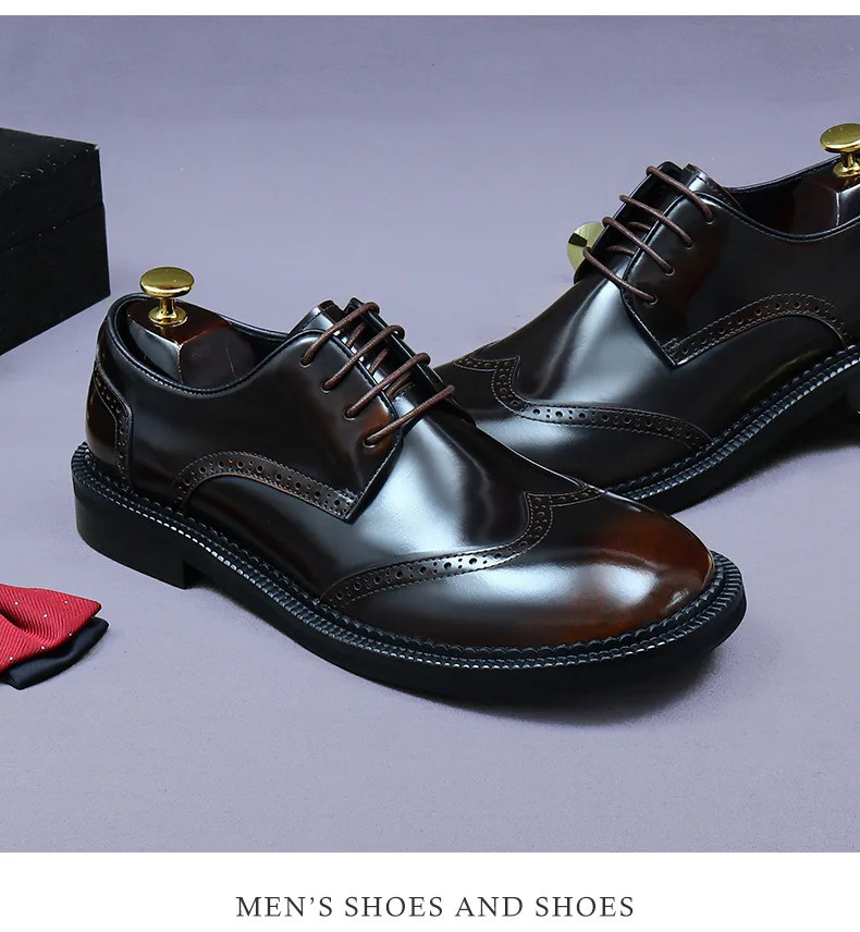 Zapatos Brogue Retro para Hombre, de Cuero Genuino de Lujo, Punta Redonda, Hechos a Mano, Planos, Color Marrón y Negro, para Bodas y Eventos Sociales