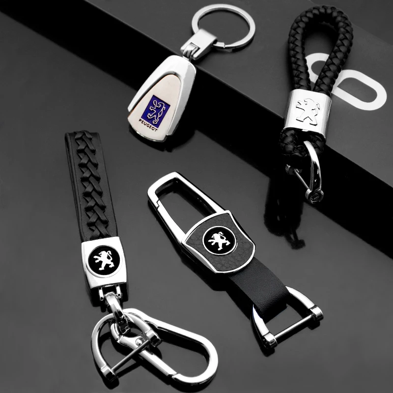 3D Metal Leather Car Styling Keychain for Peugeot 508 208 3008 407 607 307 RCZ 308 206 2008 Auto Key Chain Key Rings Accessories