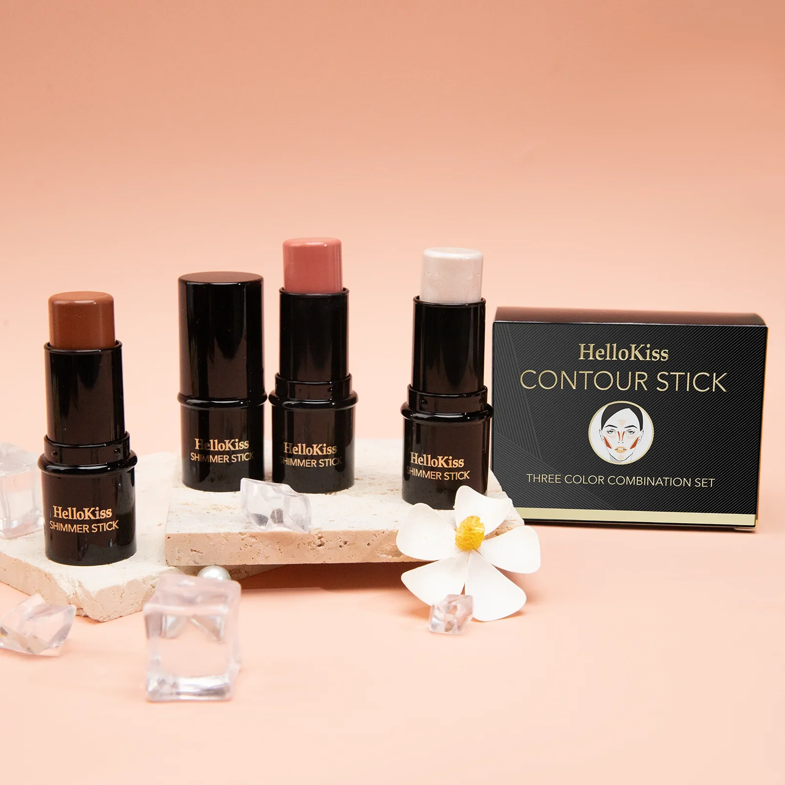Waterproof Concealer Stick 3Pcs Multifunctional Cream Highlighter Contour Blush Oil Control Makeup Set Cosmetics