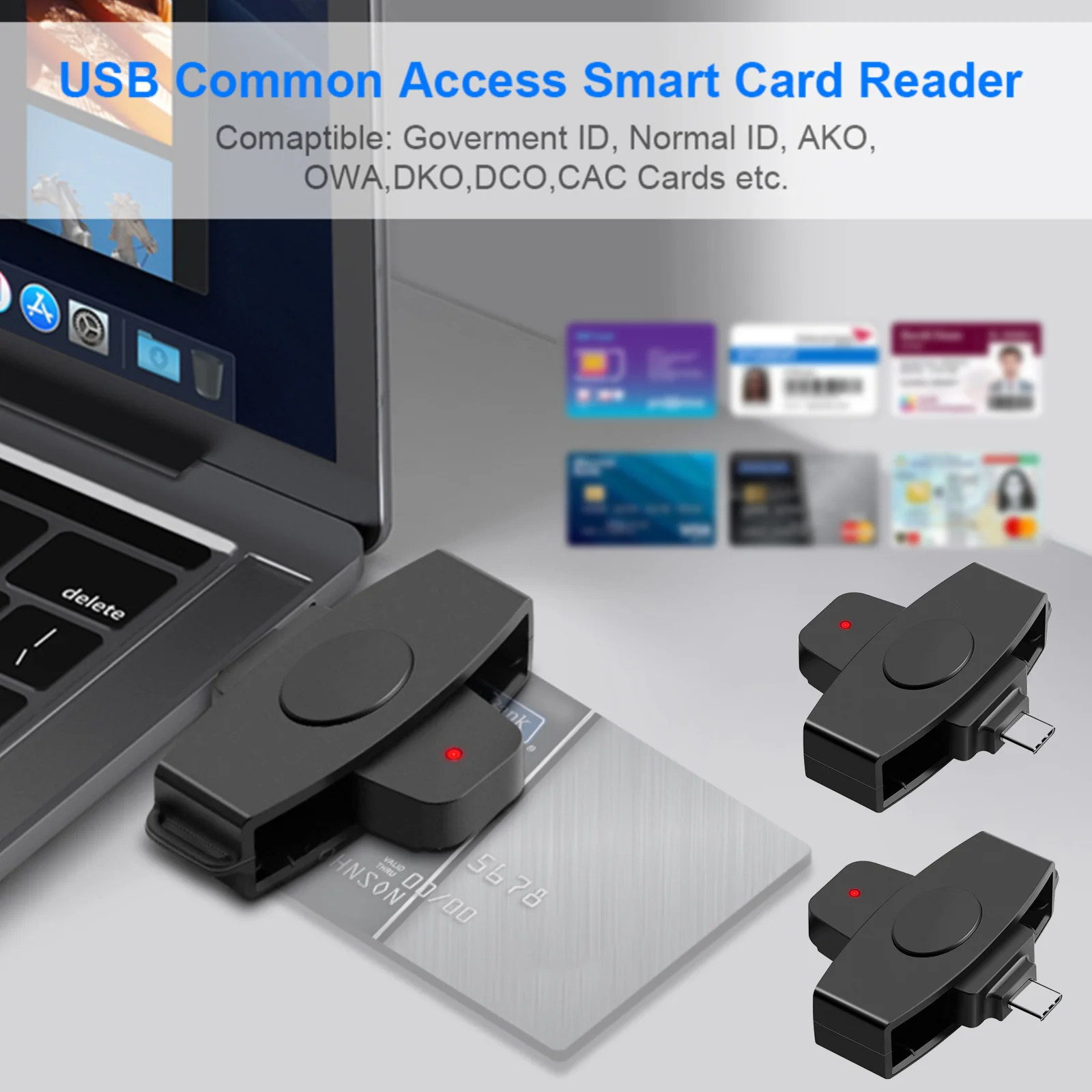 Portable Type-C Smart Card Reader CAC For Windows OS System Bank Tax Declaration Accessories SIM IC Card reader for MacBook Air