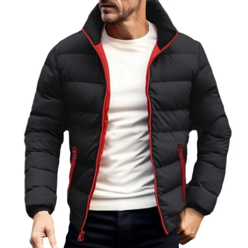 Abrigos ajustados de algodón con cremallera para hombre, chaqueta acolchada de manga larga con bolsillo, a la moda, para invierno, 2024