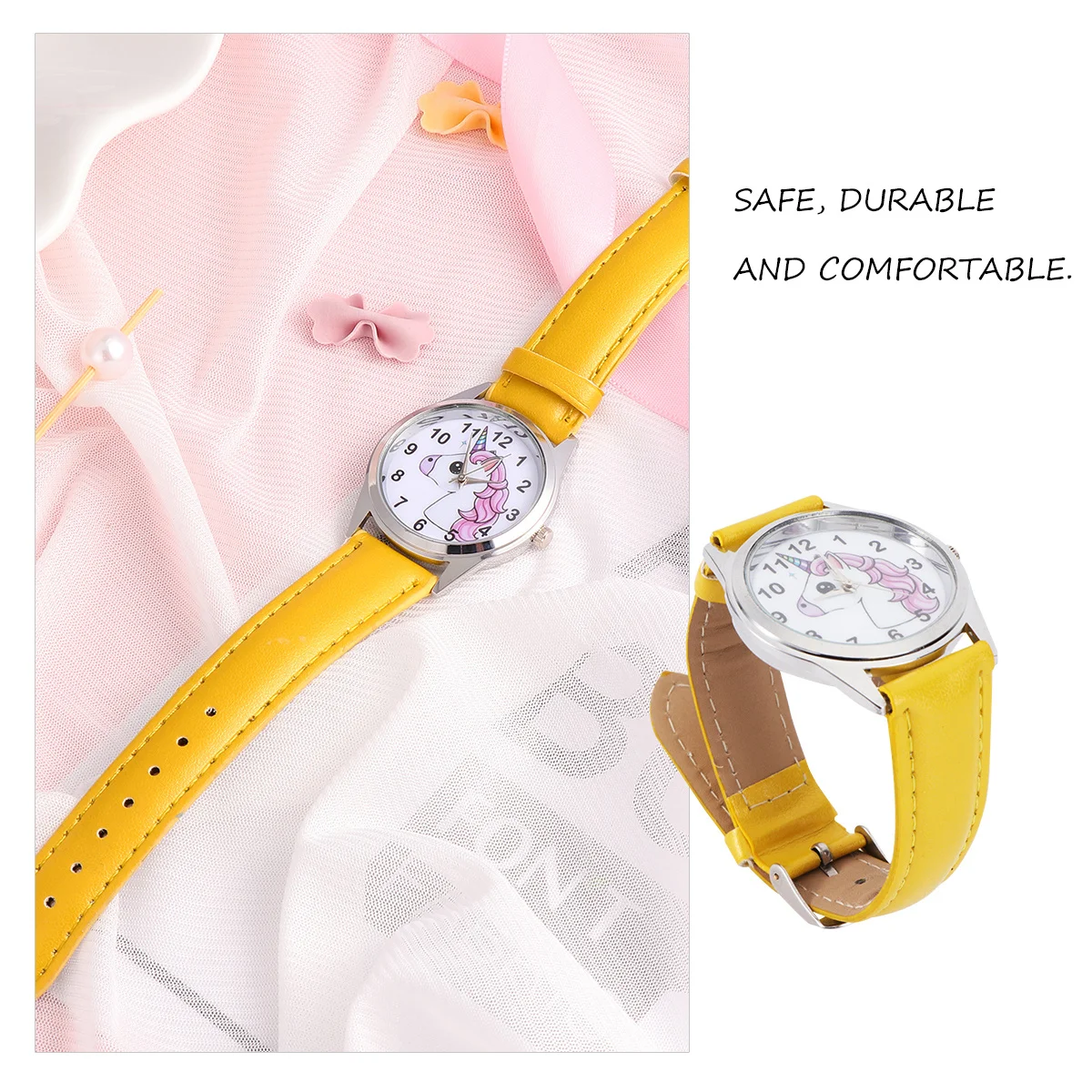 ساعة يد بنمط وحيد القرن باللون الأصفر ومتينة ومريحة ودقيقة لحفظ الوقت وحزام قابل للتعديل رائع #2