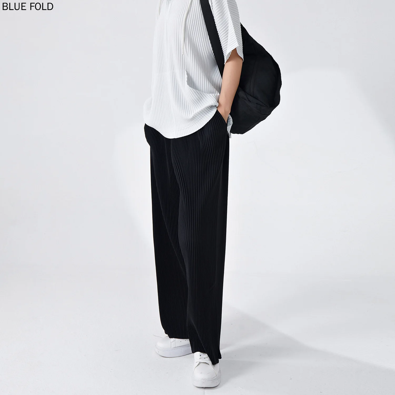 Miyake-Calça Feminina de Pernas Largas, Calça Unissex Solta, Uniforme Versátil Casual, Cortina Grossa, Outono, Inverno, 2022