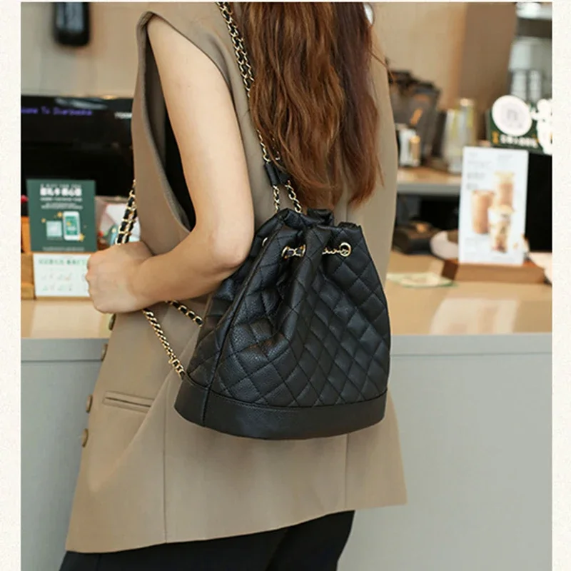 New Fashion Lingge Chain Waterproof PU Leather Backpack Single Shoulder Crossbody Bag Backpack