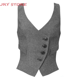 Women's V-Neck Suit Vest 3 Button Fashion Slim Blazer Vests for Lady Waistcoat