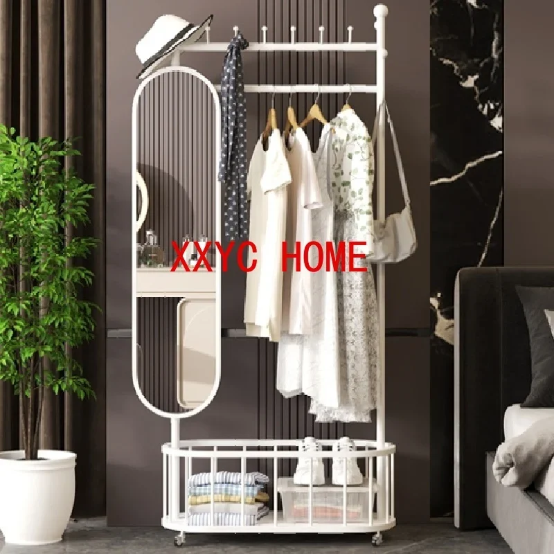 Metal Wardrobes Coat Racks Mirror Display Moving Floor Garment Coat Racks Open Nordic Hotel Clothes Perchero Home Furniture
