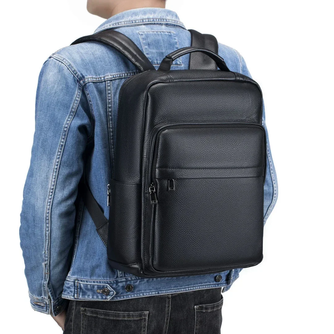 2025 New Brand Genuine Leather Men Backpacks Fashion Real Natural Leather Student Backpack Boy Luxury Computer Laptop Bag