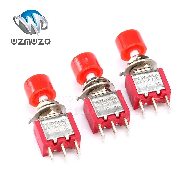 5PCS/Lot PS-202 6 Pins SPDT Momentary 2A 250V 5A 120V AC Push Button Pushbutton Switch 1 NO 1 NC Reset switch