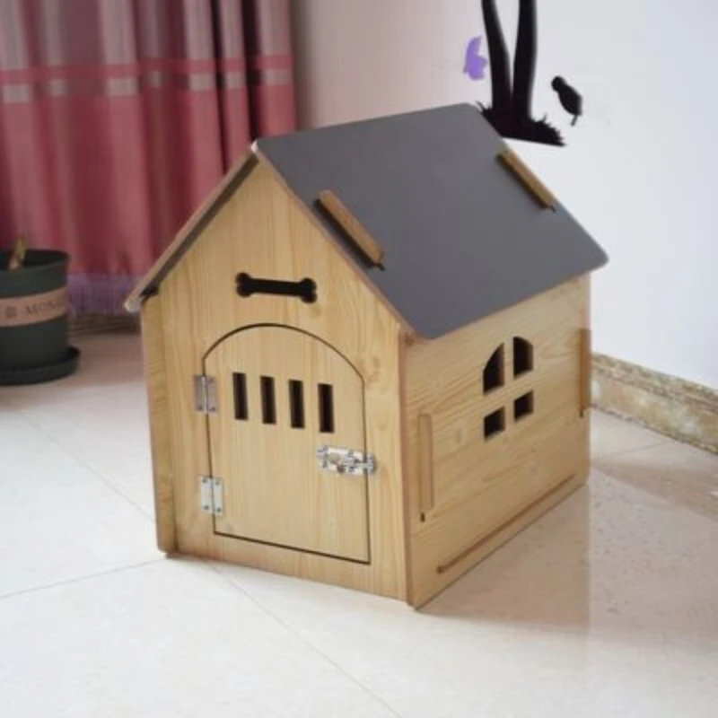 

Wood Crate Puppy Dog Houses Kennel Cage Accessories Small Animals Dog Houses Cats Inside Niche Pour Chien Dog Furniture Fg26