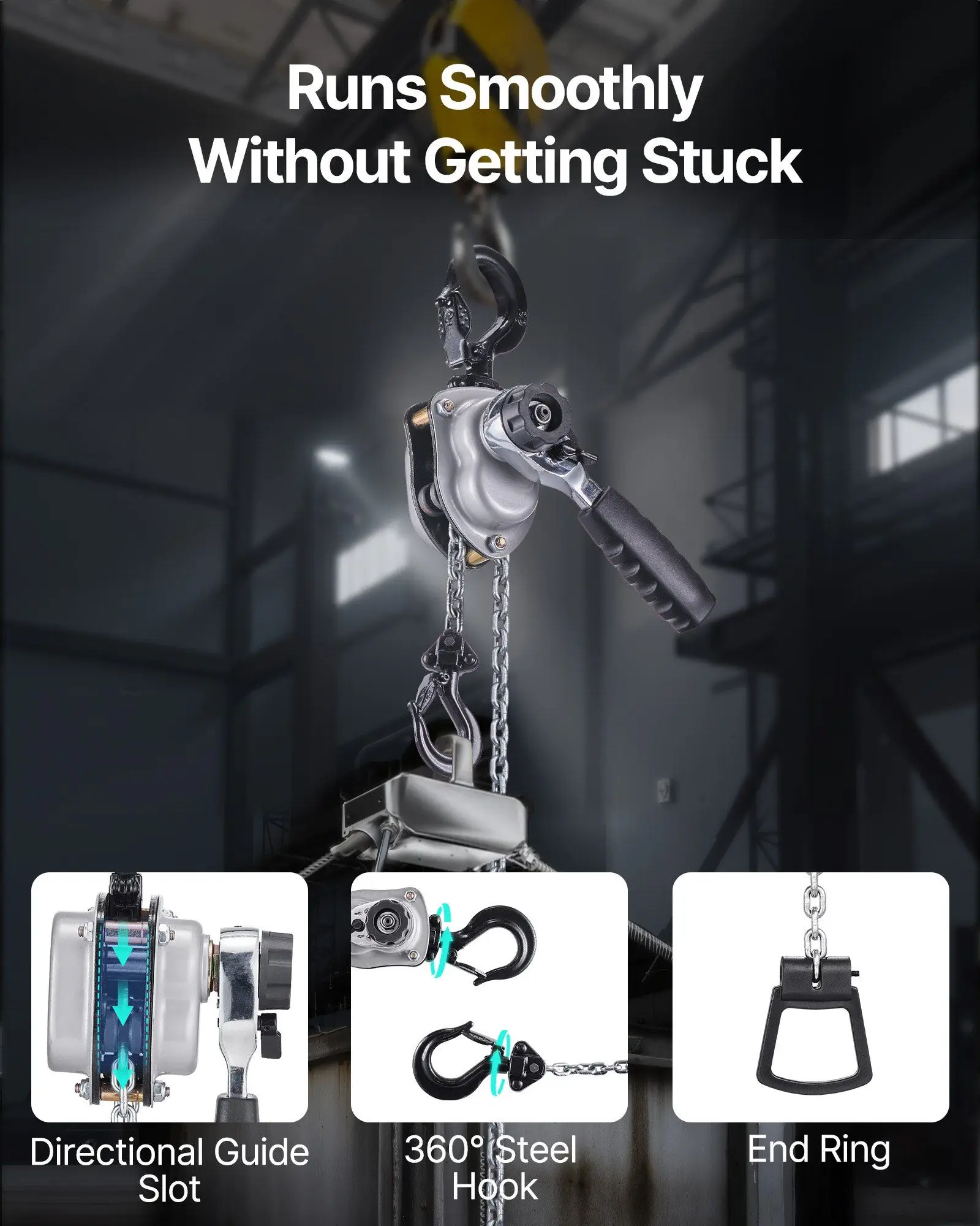 Polipasto de cadena de palanca manual Capacidad de 1/4 toneladas 550 LBS con cadena de aleación G80 de 10 pies y freno de trinquete doble para garaje de construcción de almacén