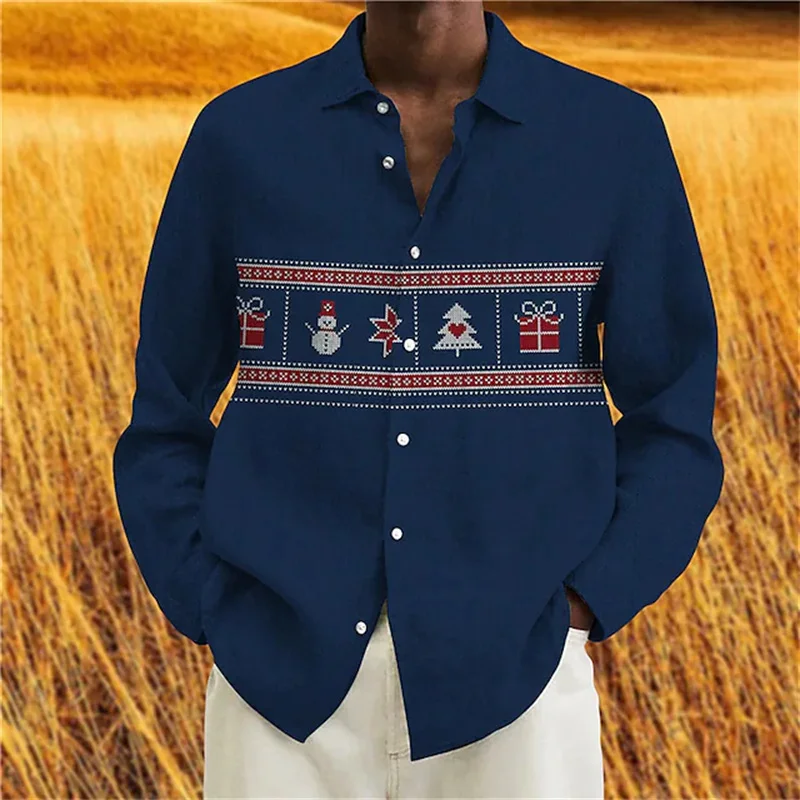 

New Men's Shirt Party Style Christmas Deer 3D Printed Shirt Long Sleeve Button Lapel Top Men New Year Christmas Shirt S-6XL