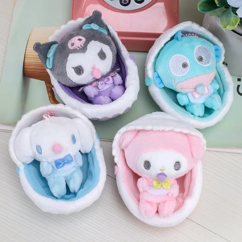 Sanrio Plush Dolls Cradle Pacifier Cinnamoroll Hello Kt My Melody 10Cm Kawaii Cute Anime Plushie Doll Bag Pendant Toys