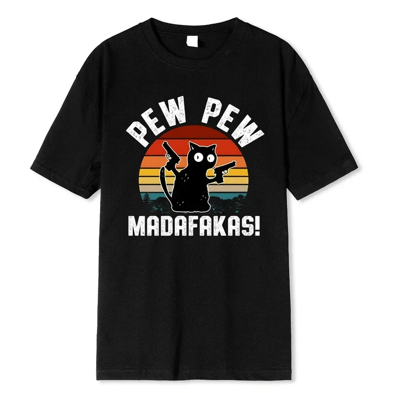 

Pew Pew Madafakas Baby Black Cat With Two Guns Tshirts Men Fashion Cotton T-Shirts Summer Loose Tee Clothes Soft Tops 80520