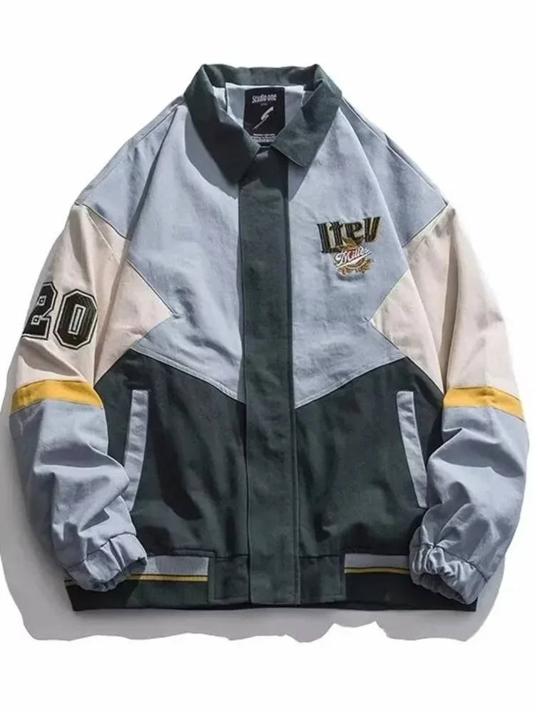 

High Street Embroidery Patchwork Jackets Men Women Loose Pilot Varsity Coat Spring Autumn Hip Hop Korean Fashion Outwear Unisex