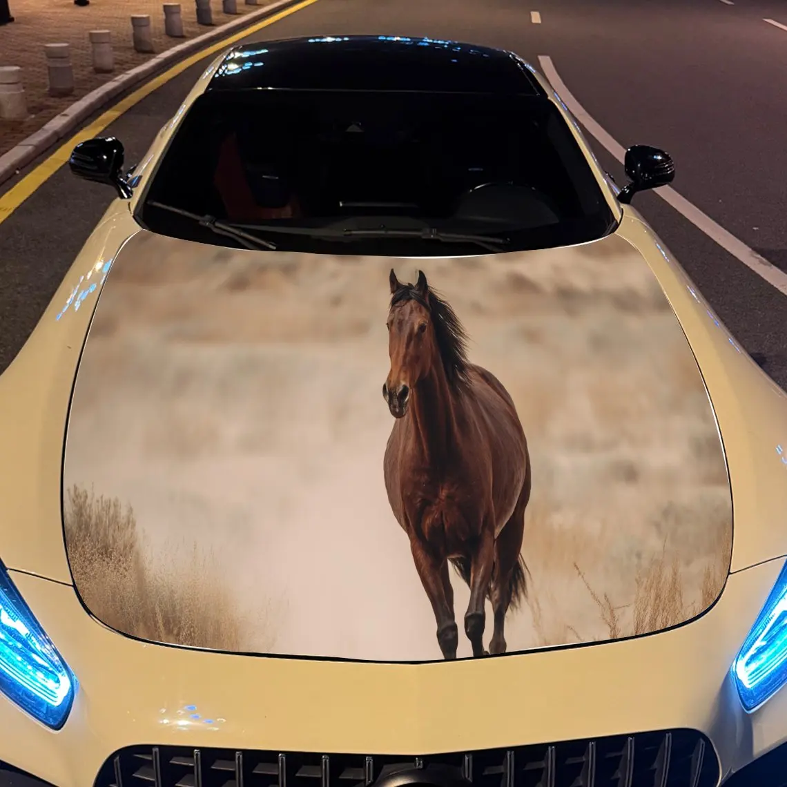 

Galloping Horse Print, наклейки на капот автомобиля, водонепроницаемая самоклеящаяся наклейка на капот автомобиля из ПВХ, защитные наклейки для украшения капота автомобиля, Au