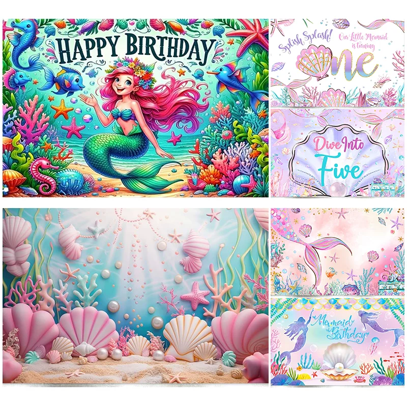 

Dewprint Русалка фон с днем рождения подводный океан ракушка баннер вечерние украшения для девочек фон для фотосъемки на день рождения