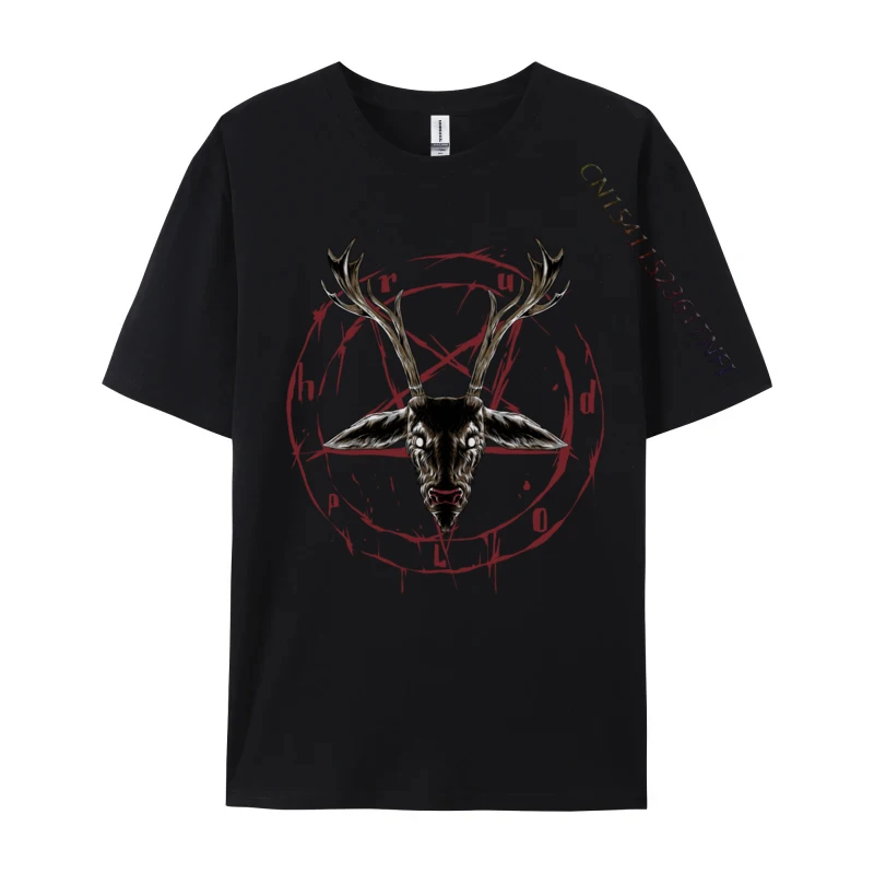 Satanic Reindeer Pentagram Anti Christmas Satan T-Shirt For Men Pure Cotton Tshirt Geek Nerd Gift Top Tee