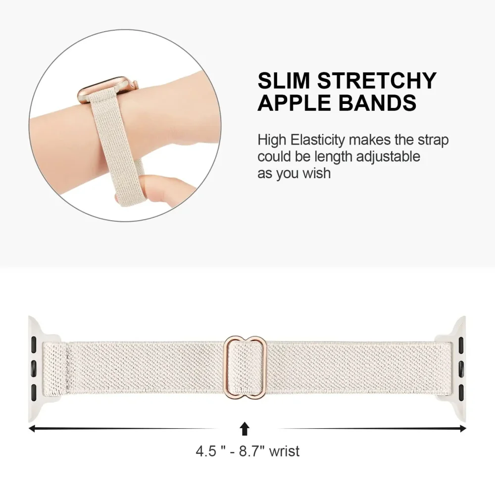 Slim Stretchy Strap For Apple Watch Band 40mm 41mm 45mm 44mm 49mm 38mm 42mm Nylon loop bracelet Iwatch Series 9 7 SE 6 3 8 Ultra