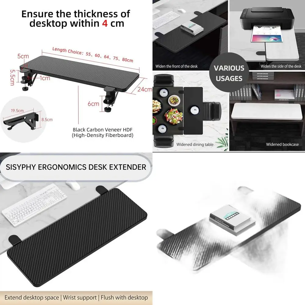 

Ergonomic Desk Extender with Clamp-on Keyboard Tray, Wrist Rest, and Arm Support