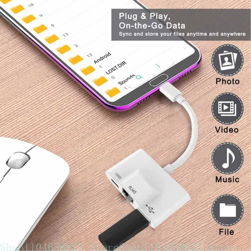 USBC إيثرنت OTG محول TypeC إلى كابل USB RJ45 10/100Mbps إيثرنت 60 واط شاحن ميناء محول لمحول الهاتف